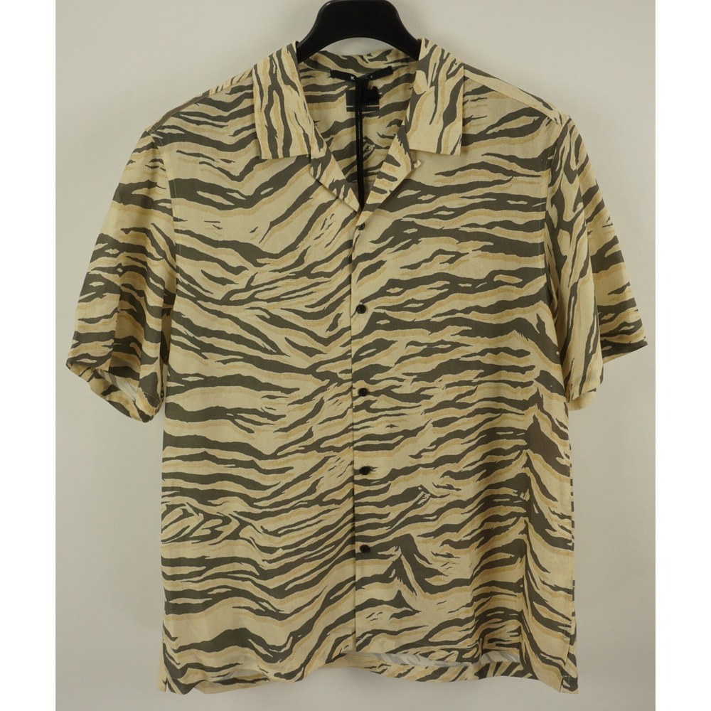New Ksubi Tiger Stripe Resort Shirt Men 2XL Short Sleeve Satin Lyocell Button Up